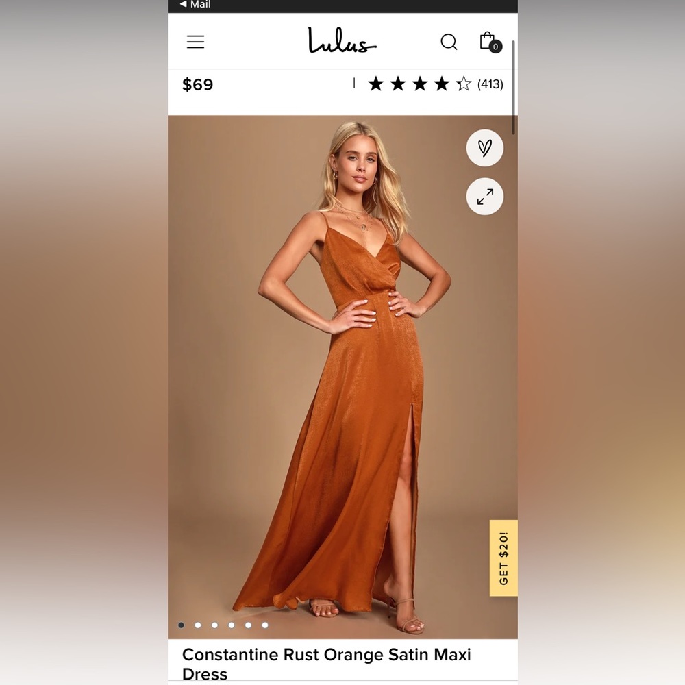 Constantine Rust Orange Satin Maxi Dress size medium